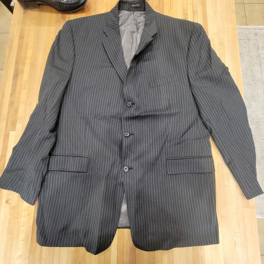 Marshall Fields 46L  Sport Coat Wool Silk Black Plaid Three Button Vented